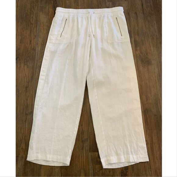 ATHLETA Cabo 100% LINEN PANTS Size 26 Pull on Wide Leg White Zip Pockets NEW - Picture 7 of 9